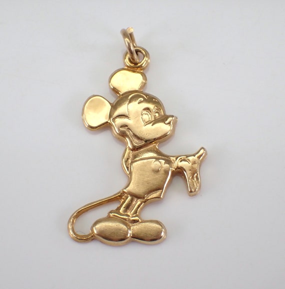 Vintage 14K Yellow Gold Mickey Mouse Charm, Unique Walt Disney Pendant, Rare Collectible Jewelry for Necklace or Bracelet