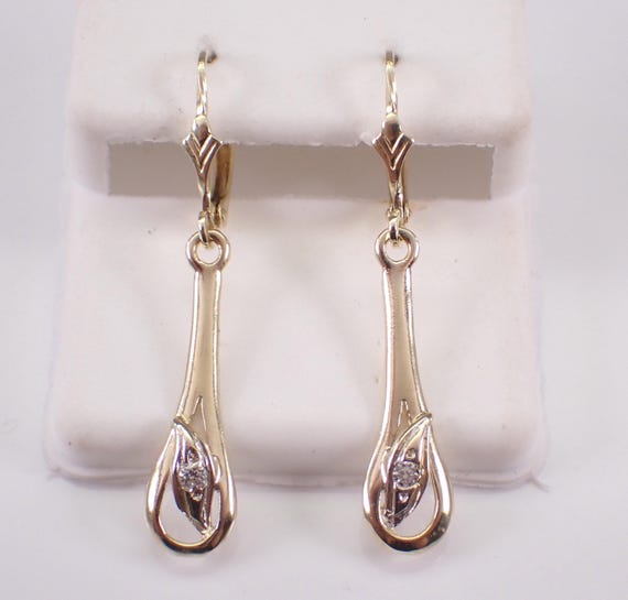 Vintage 14K Yellow Gold Dangle Earrings: Dainty Estate Drops