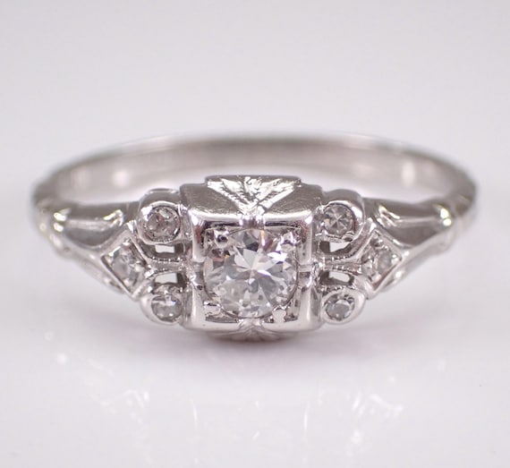 Antique Platinum Diamond Engagement Ring, 20s Art Deco Bridal Setting