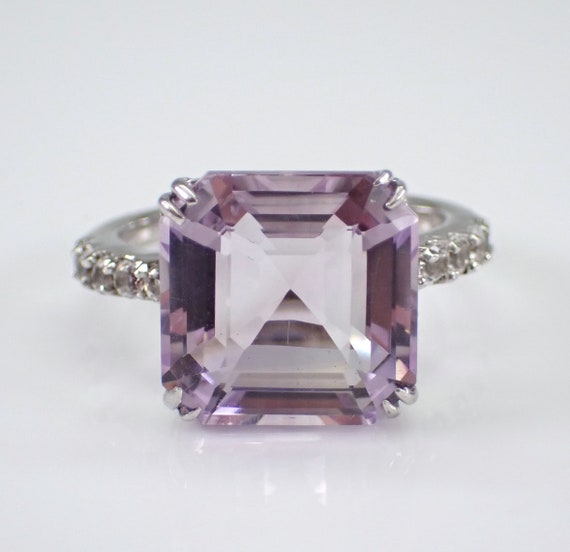 Sterling Silver Amethyst Engagement Ring - Vintage Large Bridal Jewelry Gift - Asscher Cut Square Gemstone