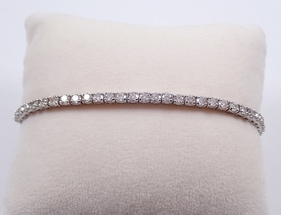 14K White Gold Moissanite Tennis Bracelet - Traditional Prong Set In Line Layering Bracelet -Bridal Fine Jewelry Gift