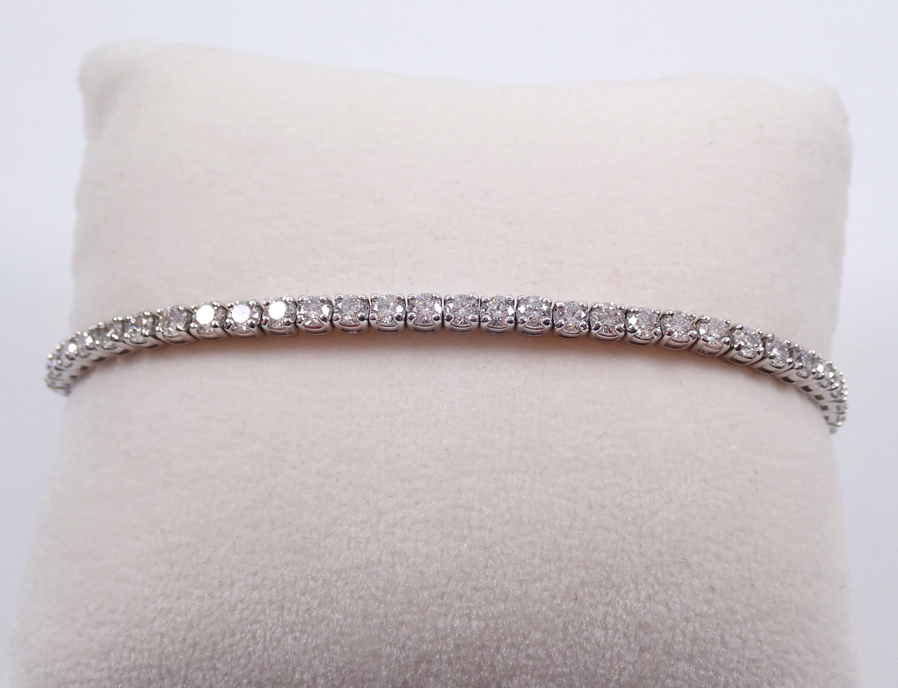 14K Solid Gold Two Row Prong Set Diamond Tennis Bracelet