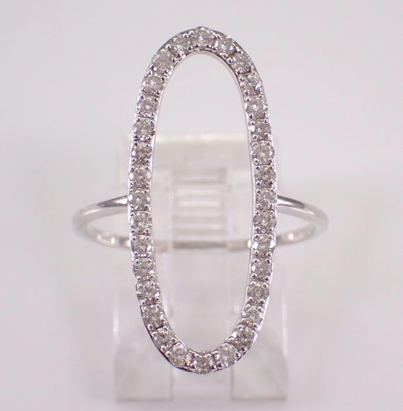 14K White Gold Diamond Ring: Unique Oval Halo Open Band