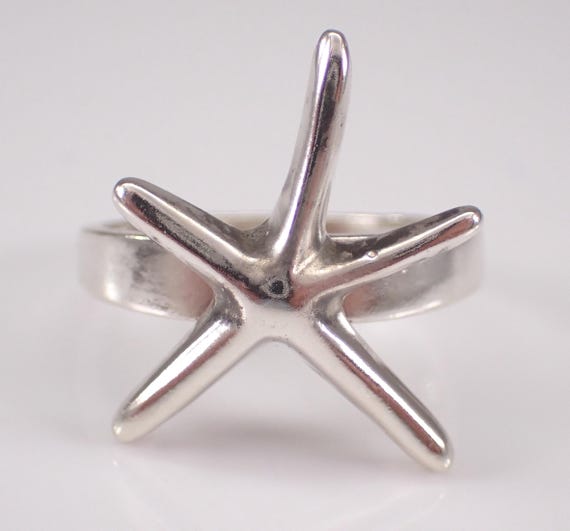 Vintage Sterling Silver Star Fish Ring - Unique Estate Starfish Band