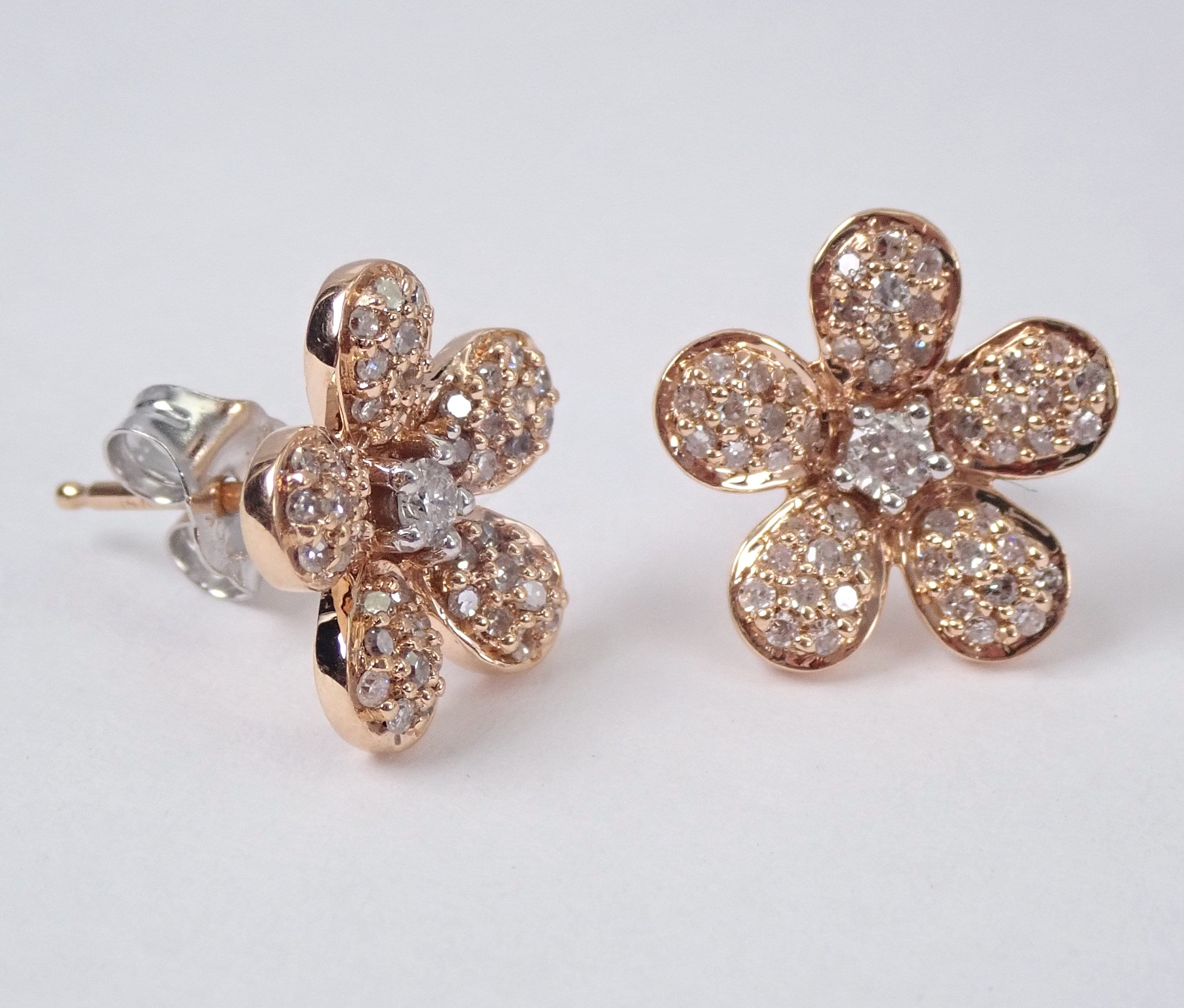 LAYAWAY/SOLD 14K Rose Gold Diamond Studs Flower Cluster Stud Earrings
