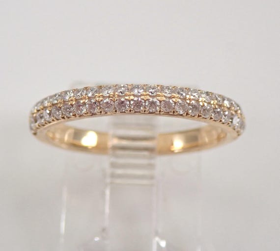 Diamond Wedding Ring Anniversary Band - Yellow Gold Pave Set Stackable Bridal Jewelry
