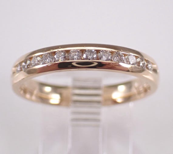 14K Yellow Gold Diamond Wedding Ring: Dainty Stackable Anniversary Band