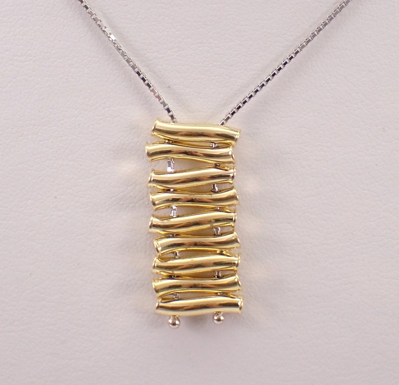 14K Yellow and White Gold Lariat Necklace, Two Tone Movable Charm