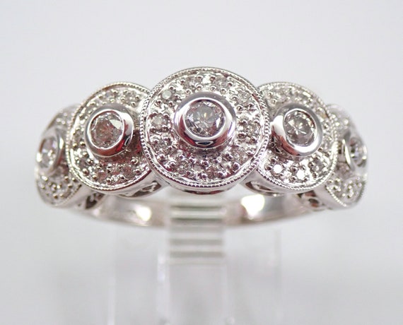 14K White Gold Diamond Wedding Ring - Unique Halo Stackable Anniversary Band - Bridal Fine Jewelry Gift