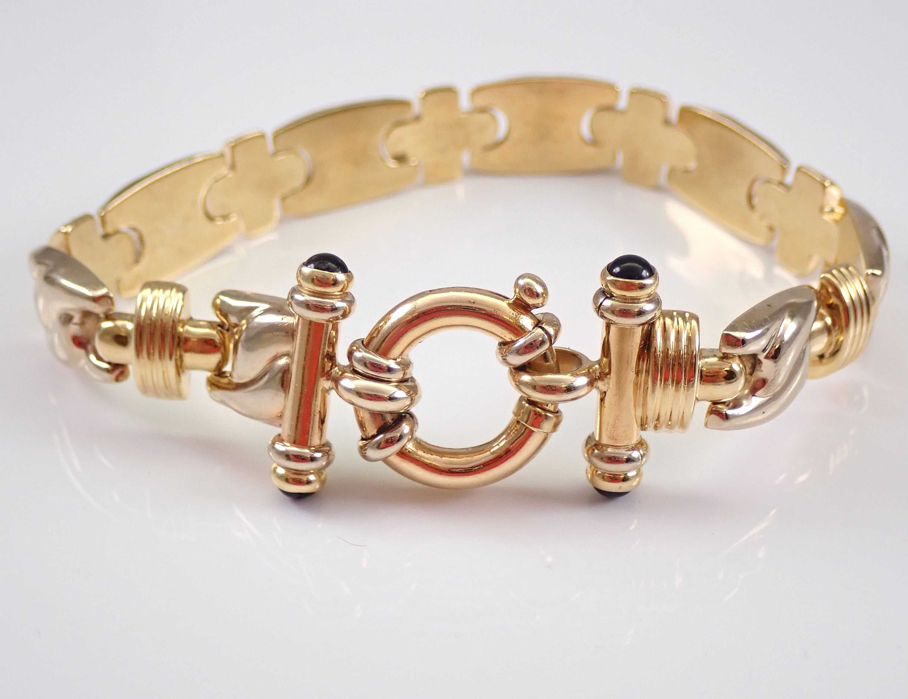 Vintage Solid 14k Gold Toggle Bracelet Unique Estate Two Tone Link