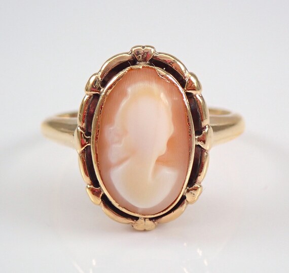 Vintage Solid Yellow Gold Cameo Ring, Antique Bez… - image 4