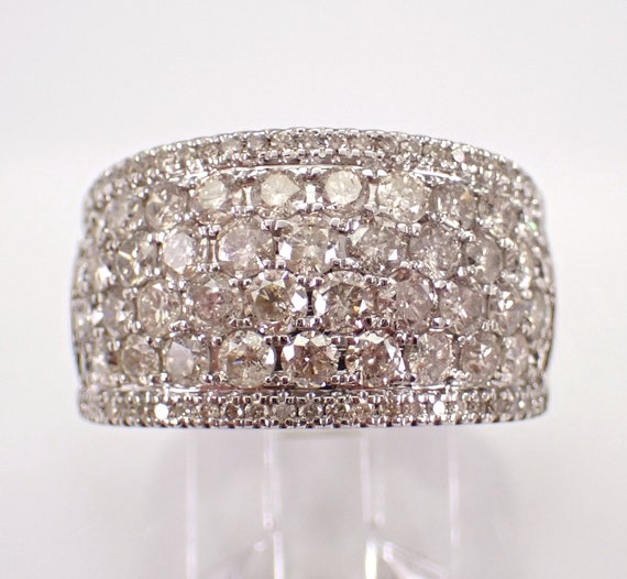 3ct Diamond Wedding Anniversary Band - Wide White Gold Cluster Cocktail Ring - Unique Bridal Fine Jewelry Gift