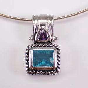 Vintage blauwe topaas dia hanger choker, unieke sterlingzilveren amethist ketting, landgoed ring set omega ketting sieraden cadeau