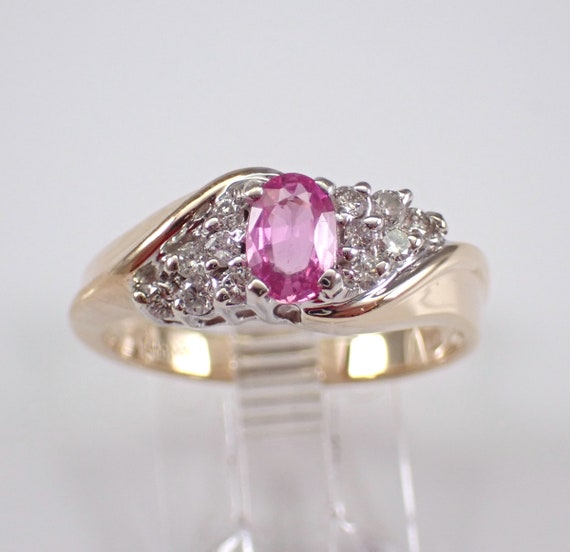 Pink Sapphire and Diamond Ring - 14K Yellow Gold Gemstone Engagement Band - Unique Bridal Fine Jewelry Gift