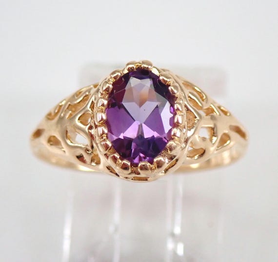 Vintage Amethyst Pinky Ring, 14K Yellow Gold Estate Jewelry, Dainty Right Hand Statement Band