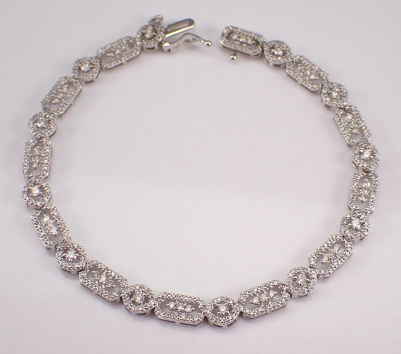 Solid White Gold Diamond Bracelet, Layering Everyday Tennis Link, GalaxyGems Fine Jewelry Gift