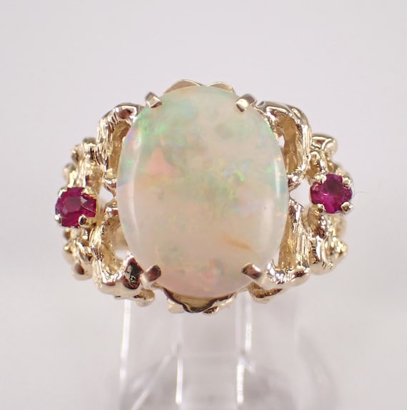 Vintage 14K Yellow Gold Opal Ring - Estate Chunky Engagement Setting - October Birthstone Fine Jewelry Gift