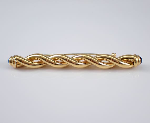 80s Vintage 18K Yellow Gold Stick Pin - Antique Braided Sapphire Brooch - Unique Large Spiral Twist Fine Jewelry