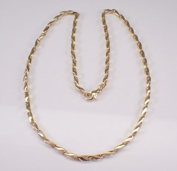 Vintage 14K Yellow Gold Barleycorn Chain:  Unique Estate 20" Fancy Link Necklace