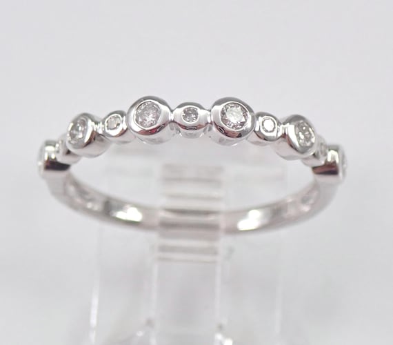 14K White Gold Diamond Wedding Ring - Dainty Stackable Anniversary Band - Thin Bridal Fine Jewelry Gift