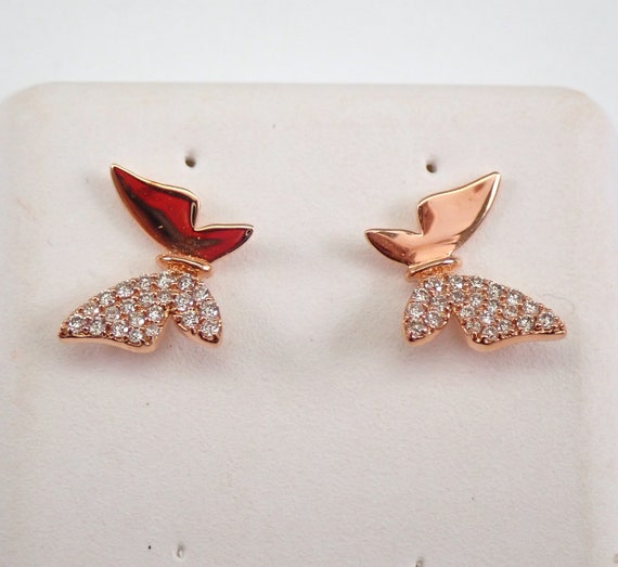14k Rose Gold Diamond Butterfly Earrings - Unique Small Dragonfly Cluster Studs - Fine Jewelry Gift for Daughter