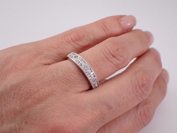 White Gold Diamond Wedding Ring - Stackable Milgr… - image 4