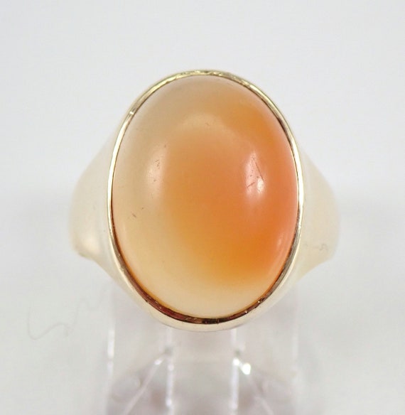 Vintage Antique Estate 14K Yellow Gold Orange Chalcedony Solitaire Pinky Ring Size 6