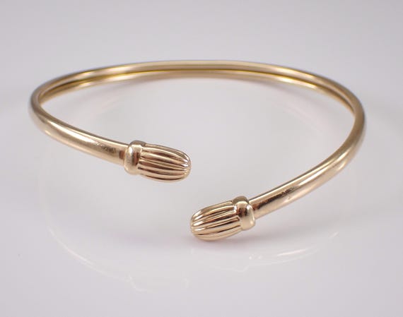 14K Yellow Gold Flexible Bangle Bracelet, Layering Everyday Casual Wear, Estate Vintage Fine Jewelry Gift