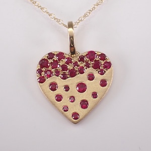 Yellow Gold Ruby Heart Pendant Necklace: Dainty Gemstone Charm and Choker Chain