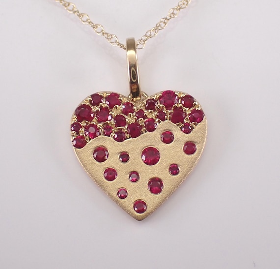 Yellow Gold Ruby Heart Pendant Necklace: Dainty Gemstone Charm and Choker Chain