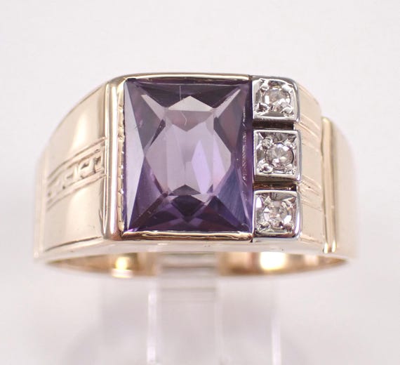 Vintage Yellow Gold Gemstone and Diamond Ring: Antique Mens Sapphire Pinky Band