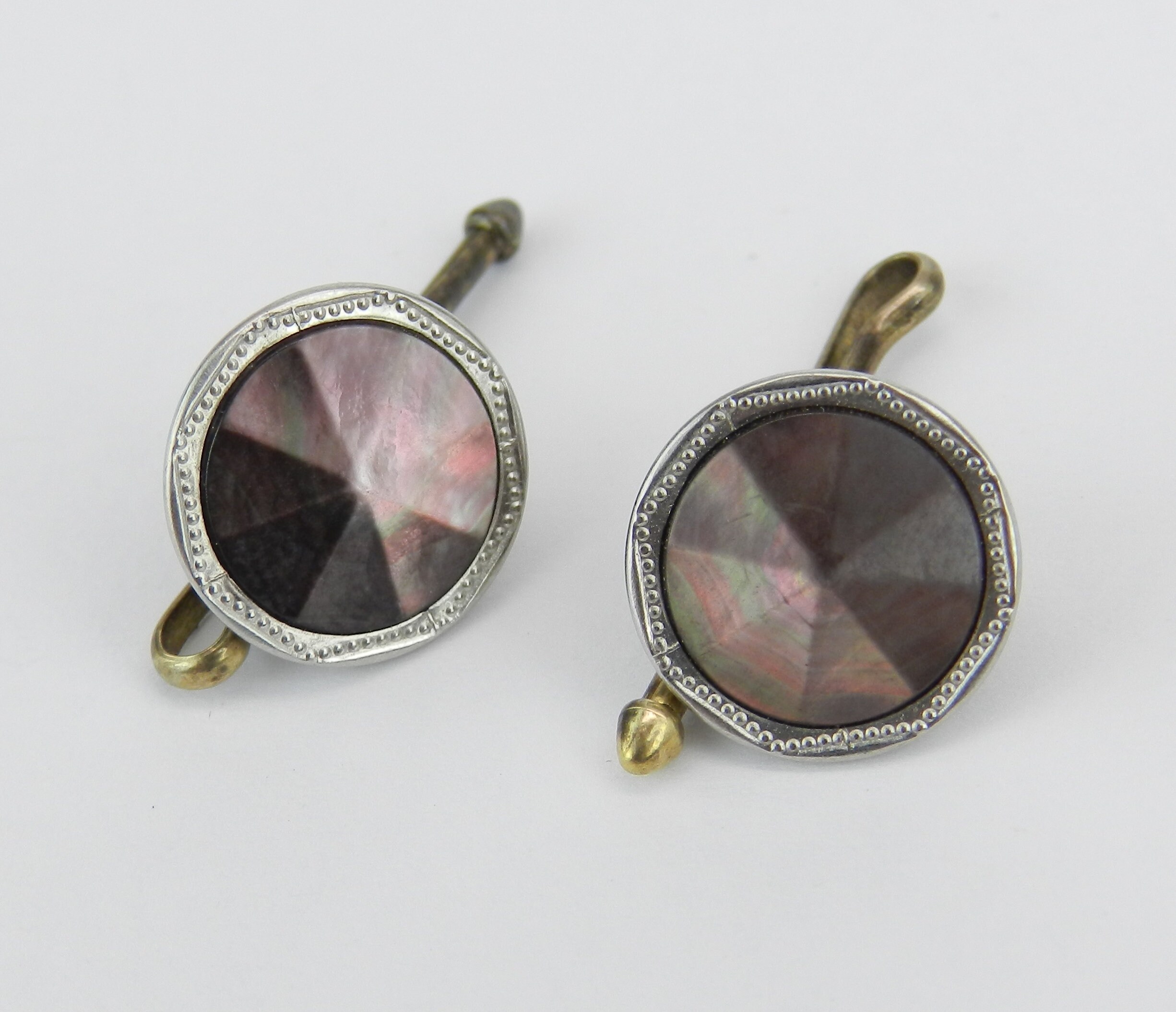 Platinum and 14K Gold Antique Art Deco Black Mother of Pearl Cufflinks