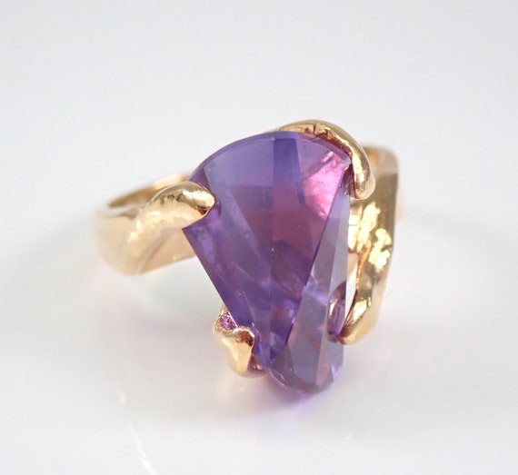 Vintage Alexandrite Solitaire Ring - Solid 14k Ye… - image 7