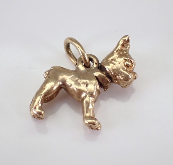 Vintage 14K Yellow Gold Puppy Charm, French Bulldog DOG Pendant, Adorable Little Gift for Bracelet or Necklace