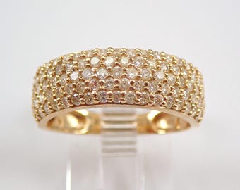 Yellow Gold Diamond Anniversary Cigar Band: Unique Domed Bridal Wedding Ring