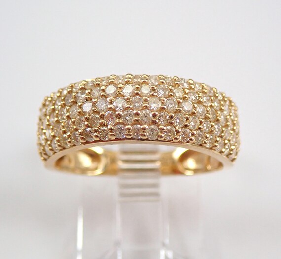 Yellow Gold Diamond Anniversary Cigar Band: Unique Domed Bridal Wedding Ring