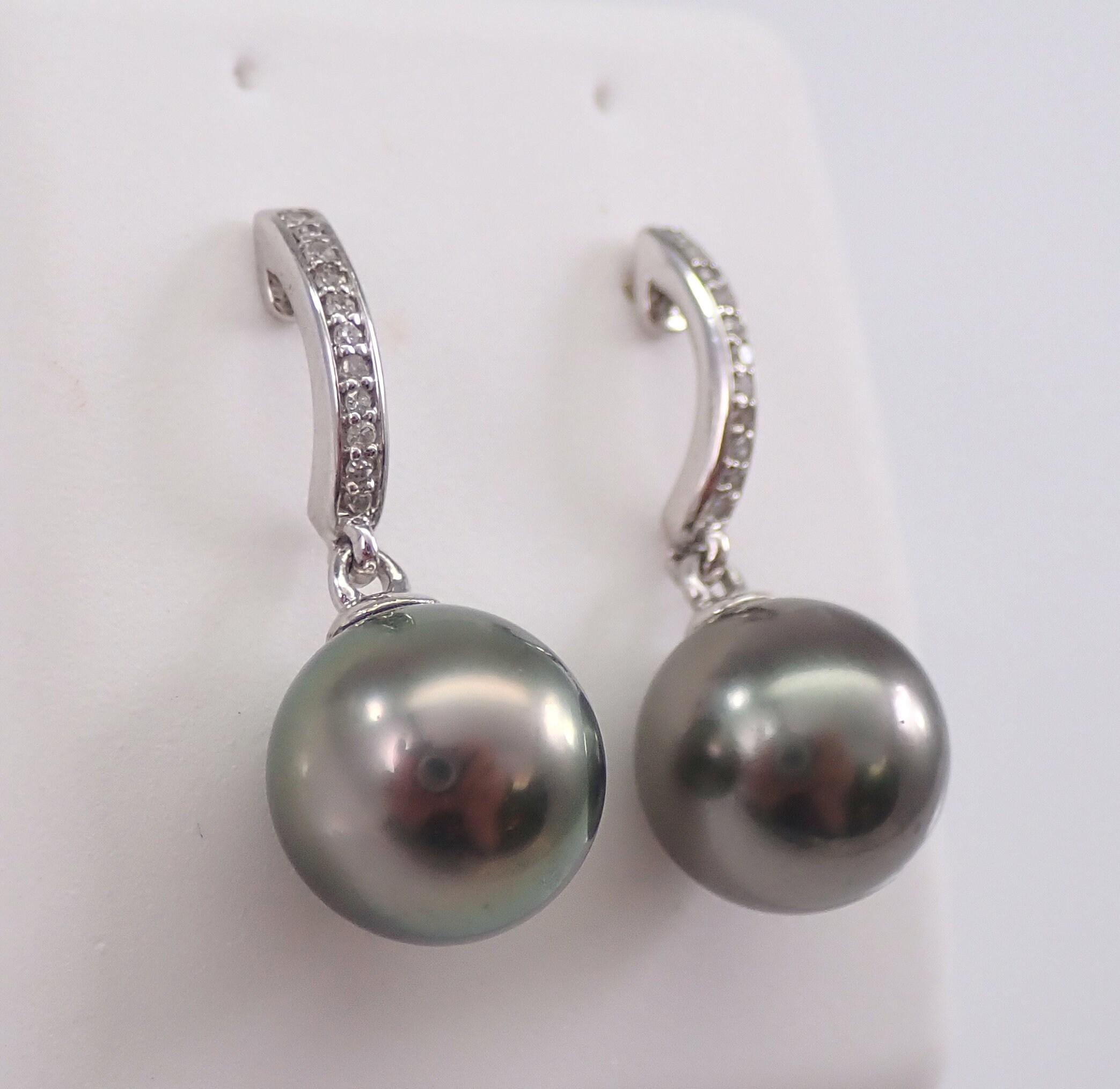 Black Tahitian Pearl and Diamond Dangle Earrings 14K White Gold June ...