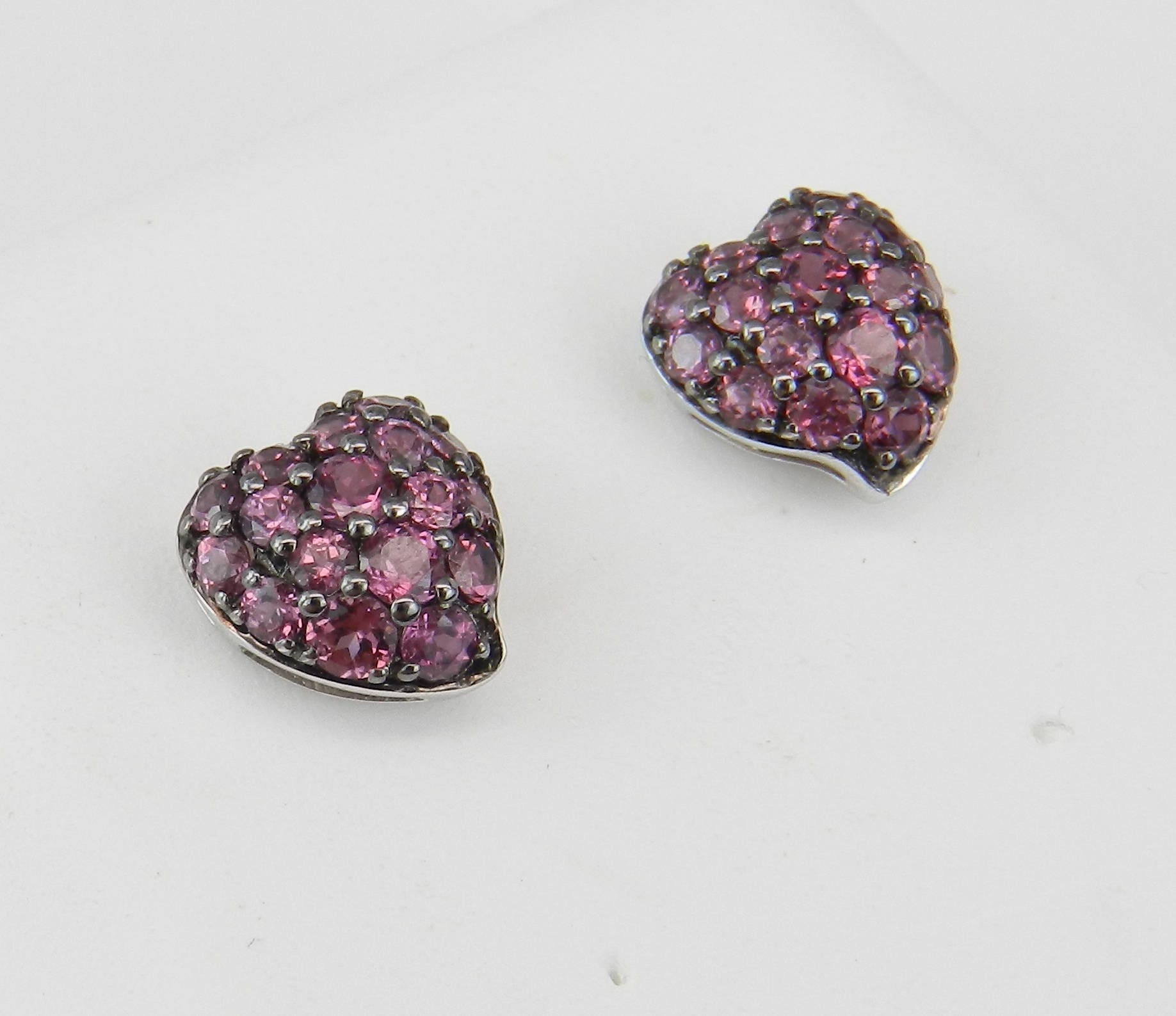 Heart studs, Pink Tourmaline Studs, Heart Earrings, Cluster Studs, Gold