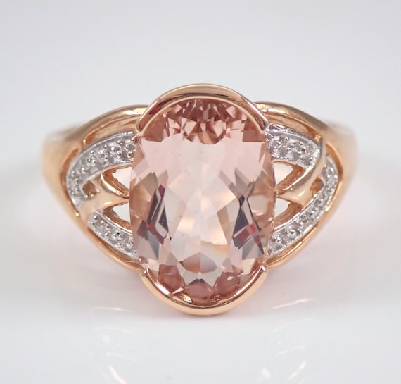 Peach Morganite Engagement Ring - 14K Rose Gold Bridal Engagement Setting - Pink Gemstone and Diamond Fine Jewelry Gift