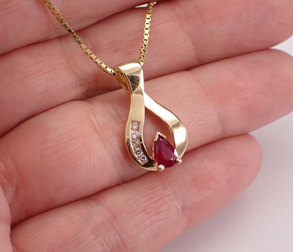 Ruby and Diamond Charm Pendant and Chain - 14K Ye… - image 5