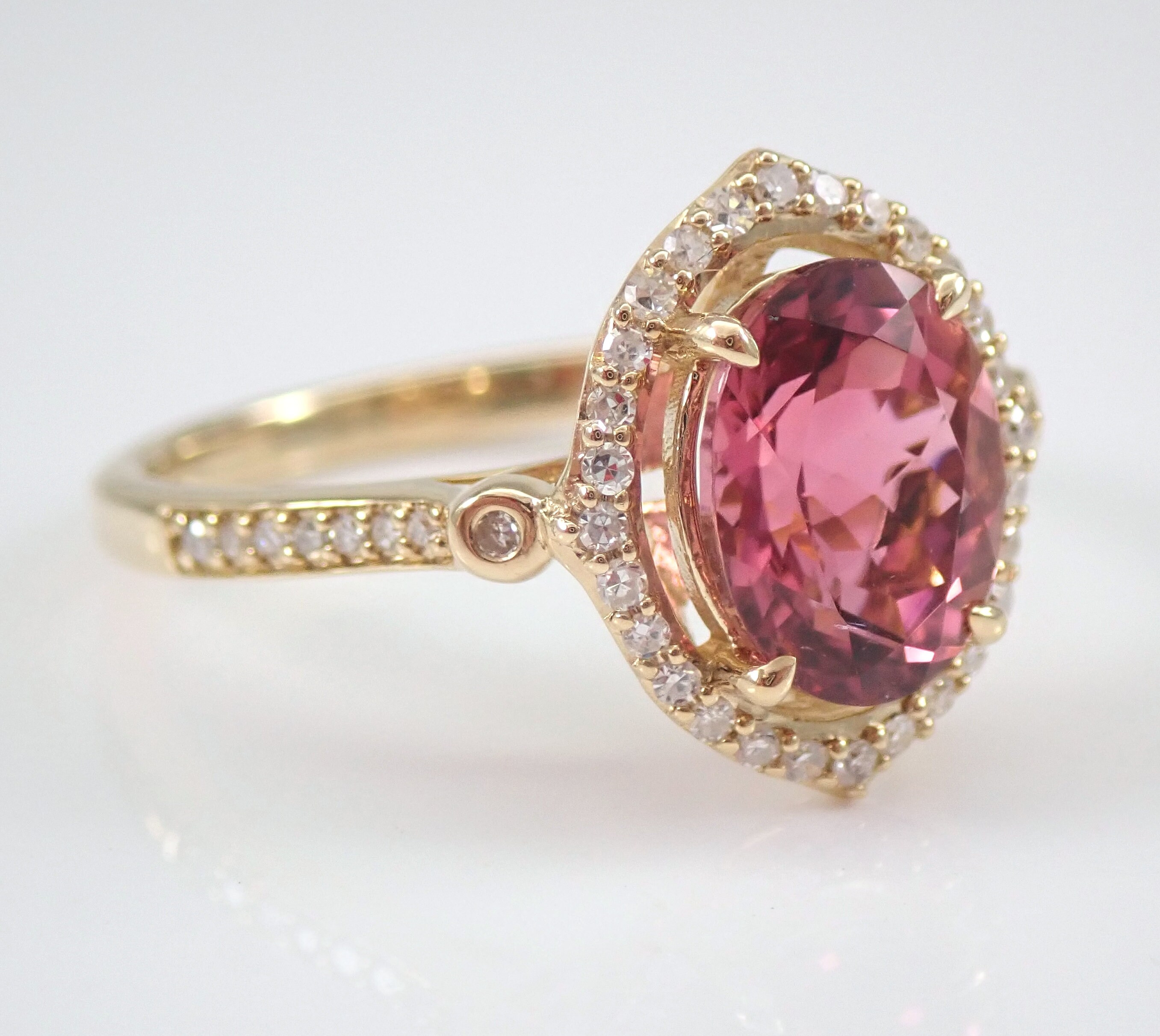 Pink Tourmaline and Diamond Halo Ring – Park City Jewelers