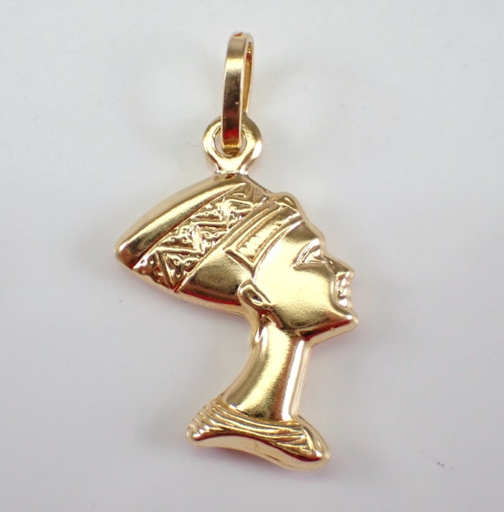 Vintage 18K Yellow Gold Nefertiti Charm - Egyptian Cleopatra Pendant for Necklace or Bracelet