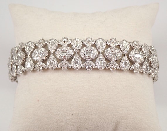 14K White Gold Diamond Bracelet - Large Statement Tennis Setting - GalaxyGems Fine Jewelry Gift
