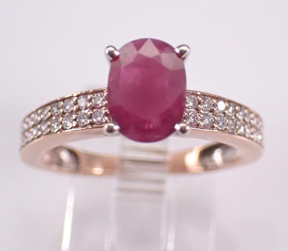 14K Rose Gold Ruby and Diamond Engagement Ring: Simple Bridal Gemstone Setting
