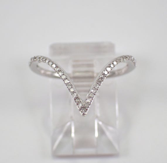 White Gold Diamond Chevron Ring - Stackable Wedding Anniversary Band - Genuine Bridal Fine Jewelry Gift