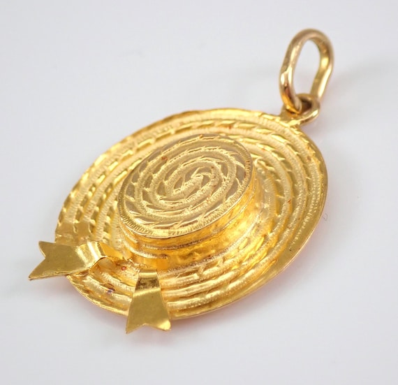 Vintage Sombrero Charm Pendant, Solid 18K Yellow Gold Hat Jewelry for Bracelet or Necklace, Unique Keepsake Gift
