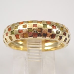 Vintage HIDALGO 18K Yellow Gold Band - Multi Color Enamel Wedding Ring - Bridal Anniversary Fine jewelry