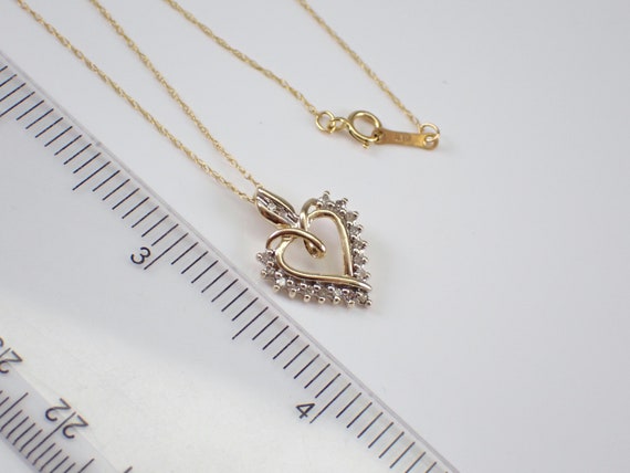 Vintage Diamond Heart Necklace - Yellow Gold Simp… - image 4