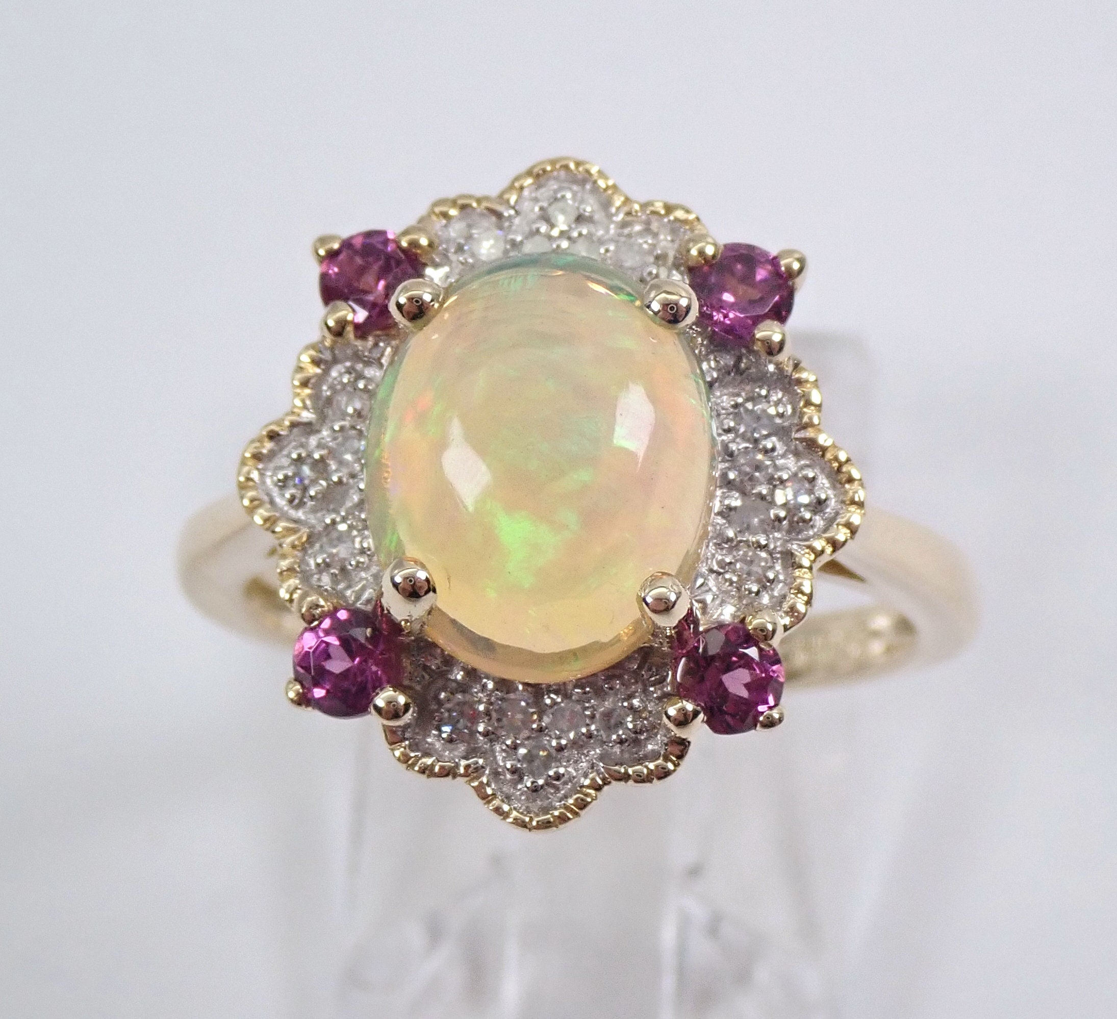 Opal Diamond Pink Tourmaline Engagement Ring Yellow Gold Size 7 October ...