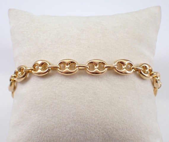 Vintage 14K Yellow Gold Puffy Gucci Bracelet - Simple Layering Anchor Chain Link - Everyday GalaxyGems Fine Jewelry Gift